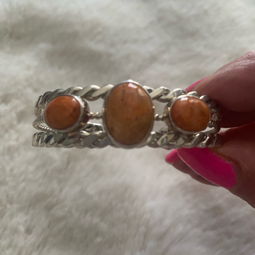 Beautiful Sterling Silver And Apple Coral Delicate Bracelet